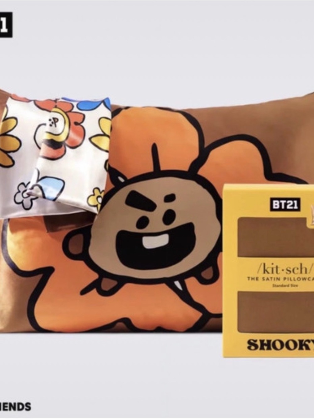 Kitsch BT21 Shooky Satin Pillowcase in Orange and Brown